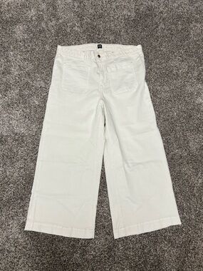 Gap Denim Wide Leg High Rise Pants Plus Size 35 Bleached Off White Crop 460348-0